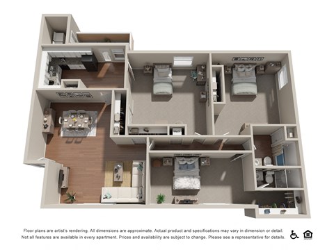Floor plan for 2 beds, 2 baths, 1540 sqft
